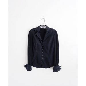 Anne Fontaine Black Cotton Nelidia Double Collar Cuff Top sz FR 38 US 6